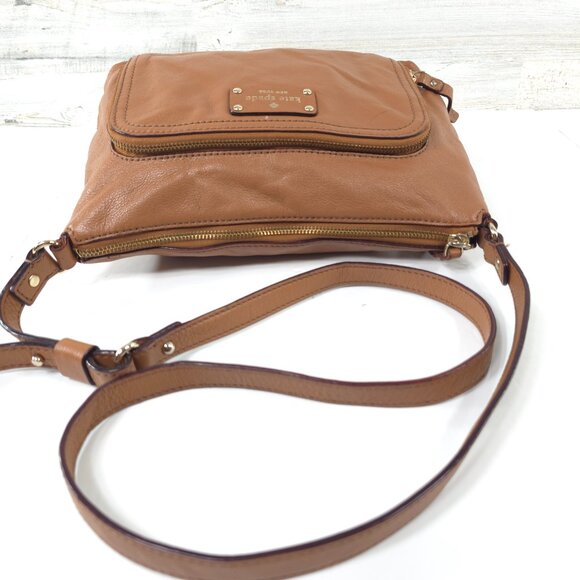 KATE SPADE NEW YORK TAN BROWN PEBBLED LEATHER SMALL CROSSBODY BAG ZIPPER ❗AS-IS❗ - Picture 13 of 16